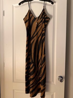 Banana Republic Brown and Black Zebra-Print Maxi Slip Dress.